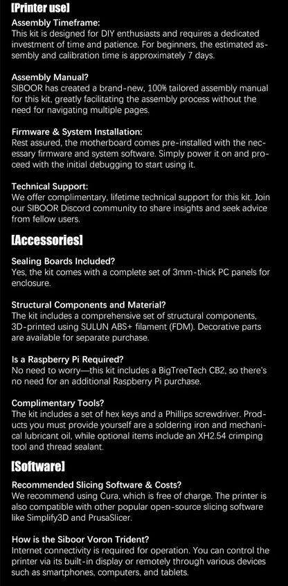SIBOOR Voron Trident 3D Printer Kit – 4AWD, All HIWIN Rails, CNC Metal CoreXY