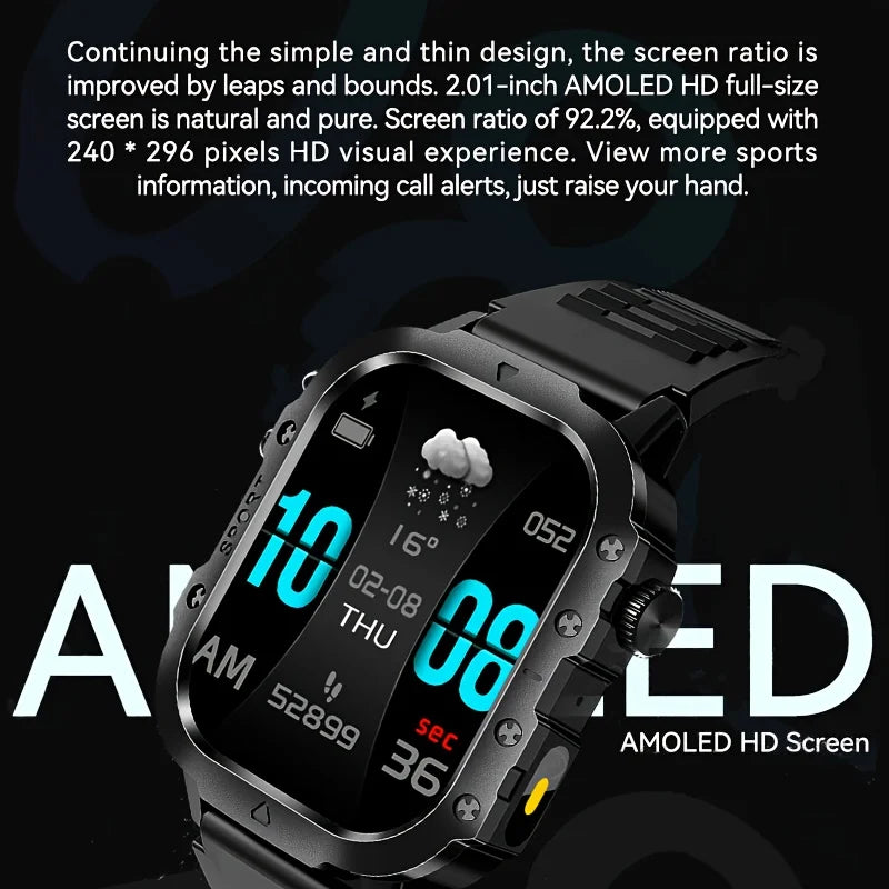 LAXASFIT Outdoor Smart Watch 2025 – 2.01" HD Screen, LED Flashlight, Bluetooth Voice Call