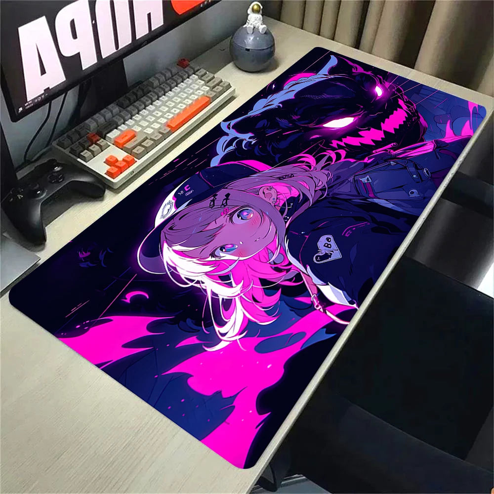 Kawaii Girls & Cat Graffiti Deskmat 900x400 – Anime Gaming Mouse Pad, Waterproof, Non-Slip