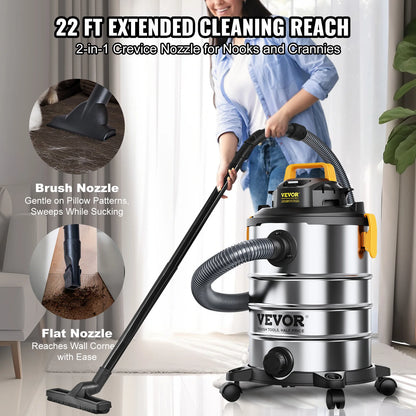 SucceBuy Stainless Steel Wet & Dry Shop Vacuum – 1000W+, Powerful Suction, 18L/20L/30L, for Carpet, Debris & Pet Hair