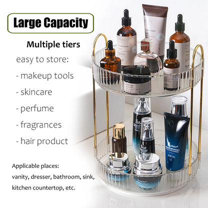 360° Rotating Makeup Organizer | 2-Layer Vanity Skincare & Cosmetic Storage