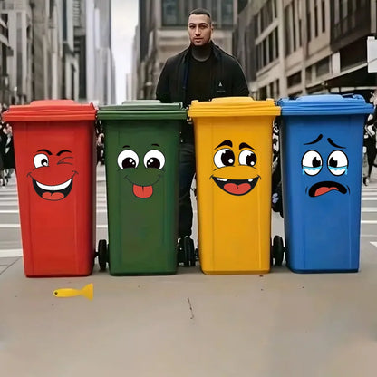 Cartoon Face Stickers 4-Sheet Set | Fun Home Decor for Trash Cans & Toilet