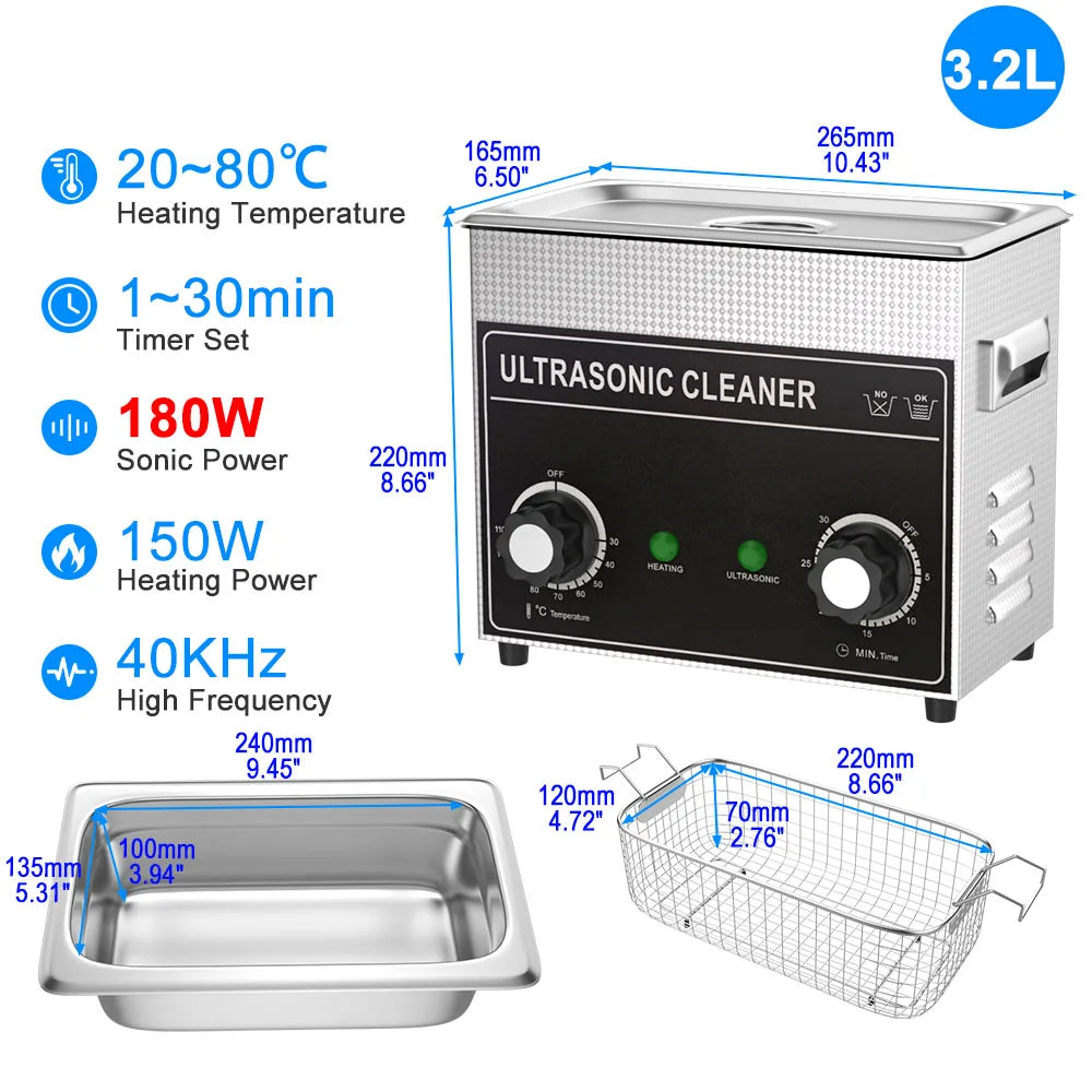 Ultrasonic Cleaner 1.3L–30L | 40KHz 220V EU Plug | Professional Ultrasound Bath