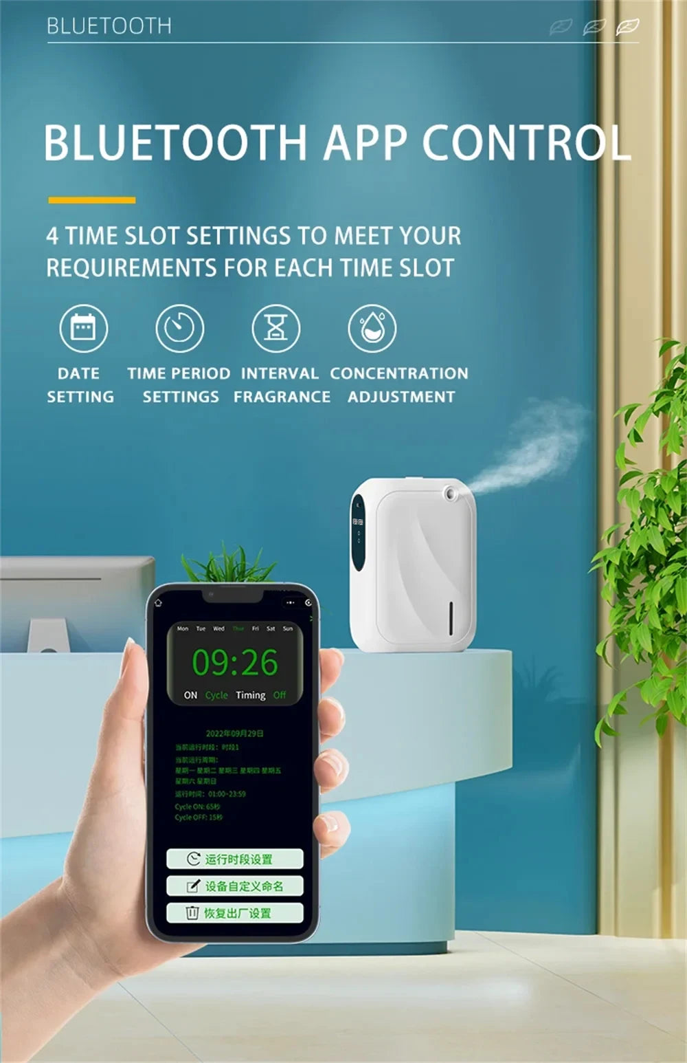 Hotel Scent Machine Aroma Diffuser – 200m³ Coverage, Bluetooth App Control