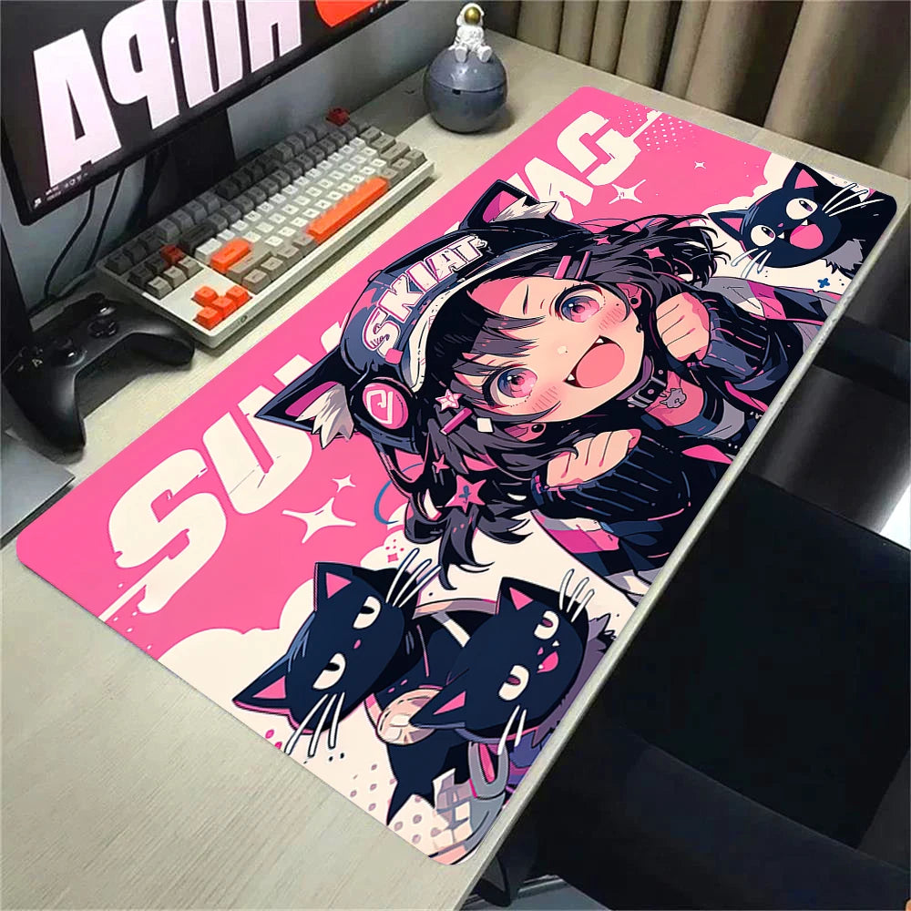 Kawaii Girls & Cat Graffiti Deskmat 900x400 – Anime Gaming Mouse Pad, Waterproof, Non-Slip