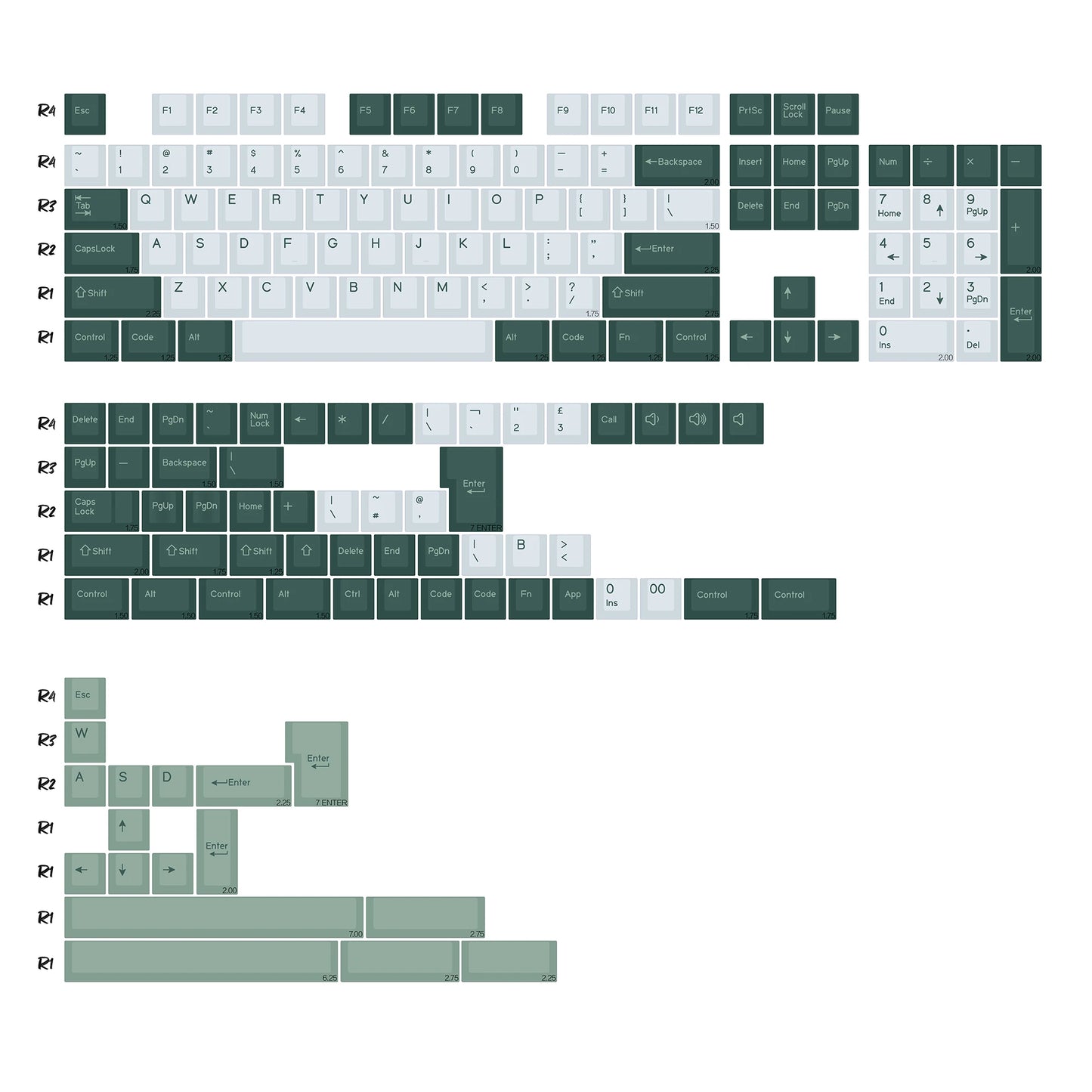 KBDiy Rome Set 174-Key Cherry Profile PBT Double Shot Keycaps – Jade Translucent for Mechanical Keyboards