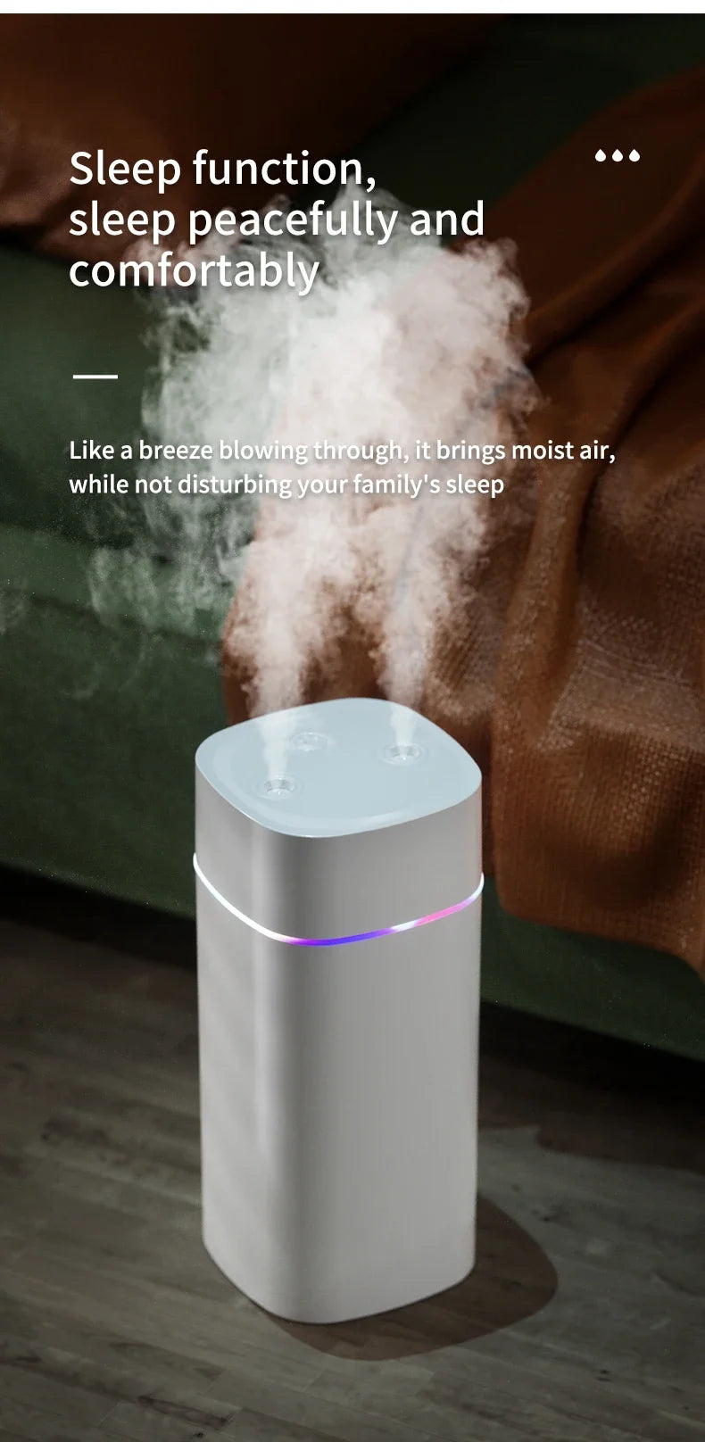 Air Humidifier Double Spray – Aromatherapy, Colorful LED, Heavy Fog, Mute