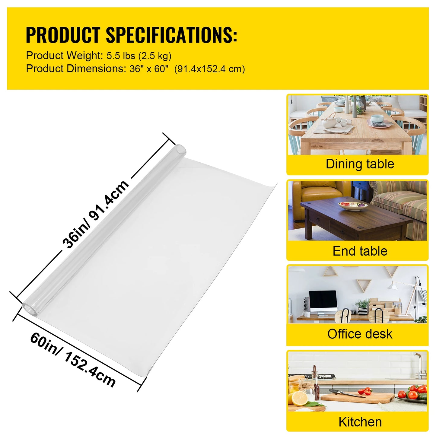 SucceBuy Transparent PVC Table Cloth – 1.5–2mm Soft Glass, Waterproof, Oilproof Desk Protector