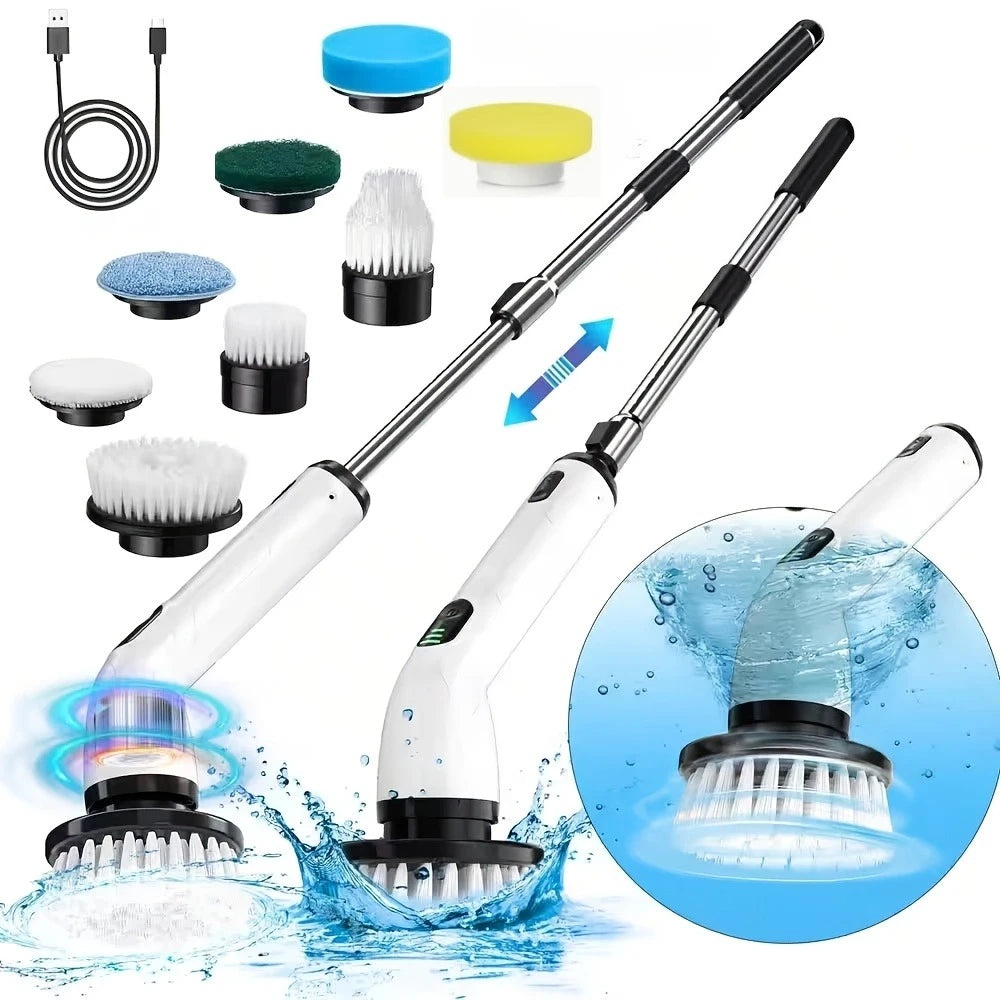 9-in-1 USB Rechargeable Electric Cleaning Brush | 8 Heads | Telescopic Handle | Home & Car