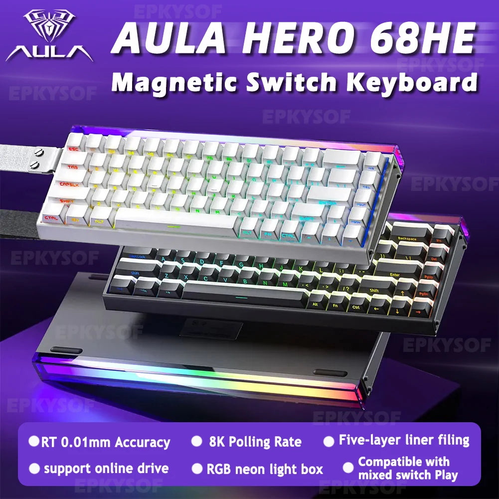 AULA HERO 68HE Magnetic Switch Keyboard – Rapid Trigger, 8K Polling, Hot-Swap, RGB, 68% Layout