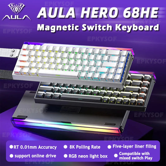 AULA HERO 68HE Magnetic Switch Keyboard – Rapid Trigger, 8K Polling, Hot-Swap, RGB, 68% Layout