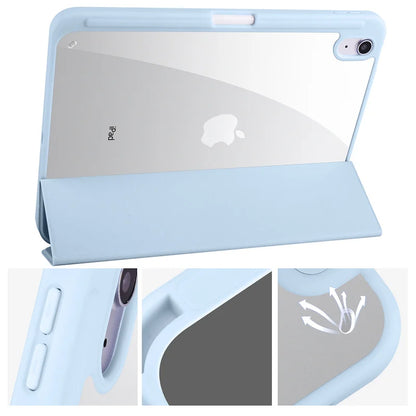 iPad Case with Pen Holder – Trifold Acrylic Clear Back Cover for iPad 9.7–11"