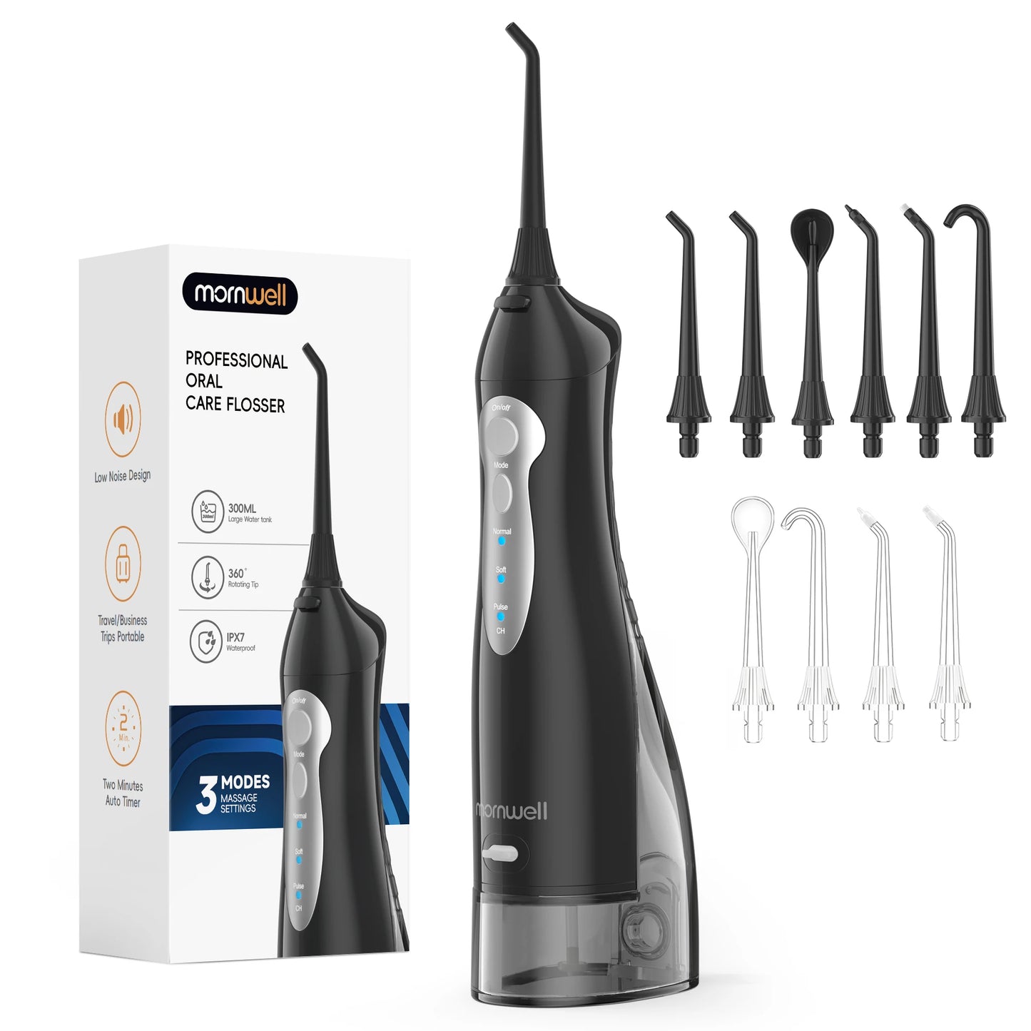 Mornwell D52 Cordless Water Flosser – 4 Jets, 3 Modes, IPX7 Waterproof