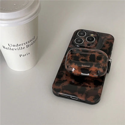 Retro amber leopard silicone iPhone case with animal print, designed for protection and style for mobile phones.