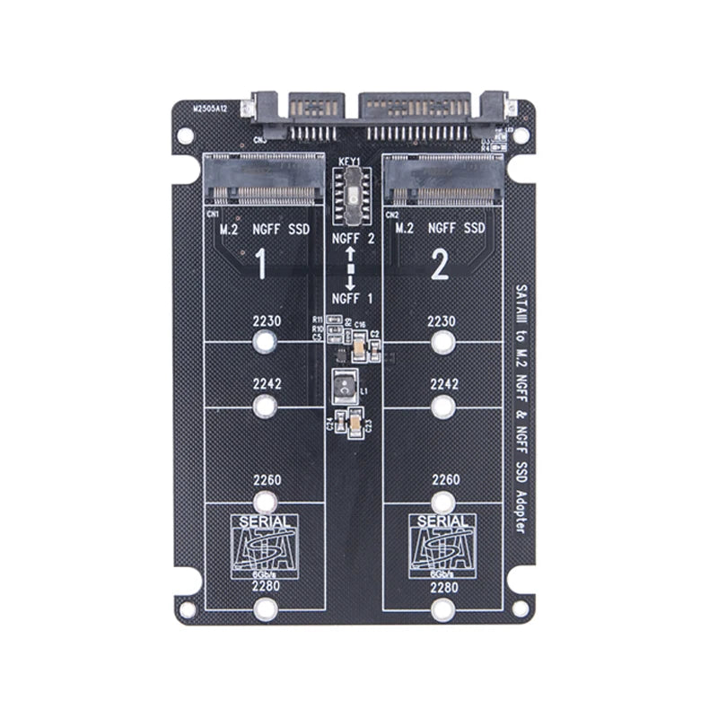 Dual M.2 to SATA 3.0 Adapter Card – NGFF B Key, 6Gbps, Supports 2230/2242/2260/2280 SSDs