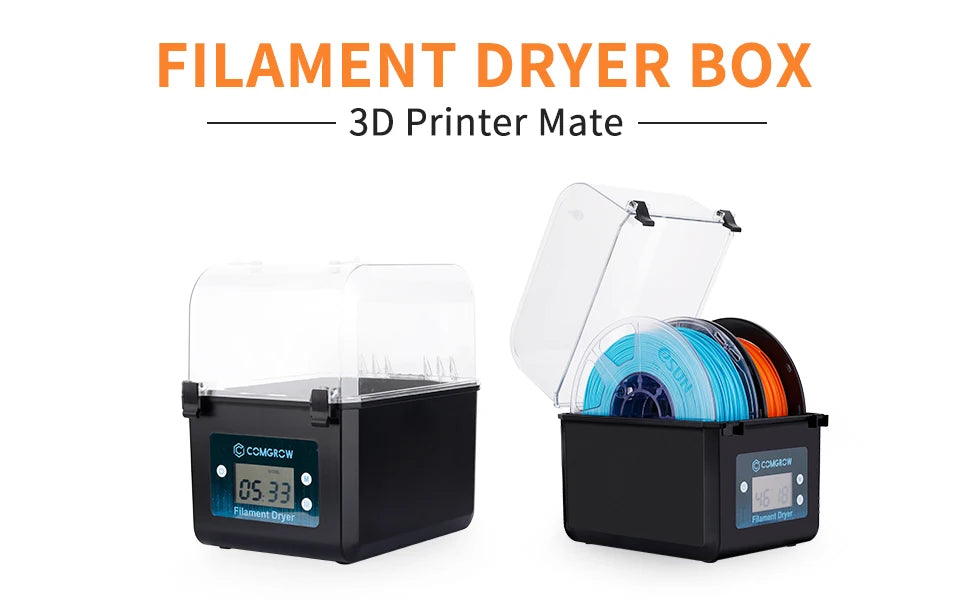 Comgrow Filament Dry Box – 2-Roll Dehydrator & Spool Holder, 1.75mm & 2.85mm