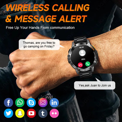 AMOLED Smart Watch for Men – Flashlight, Sports, Waterproof, Bluetooth Call + Box
