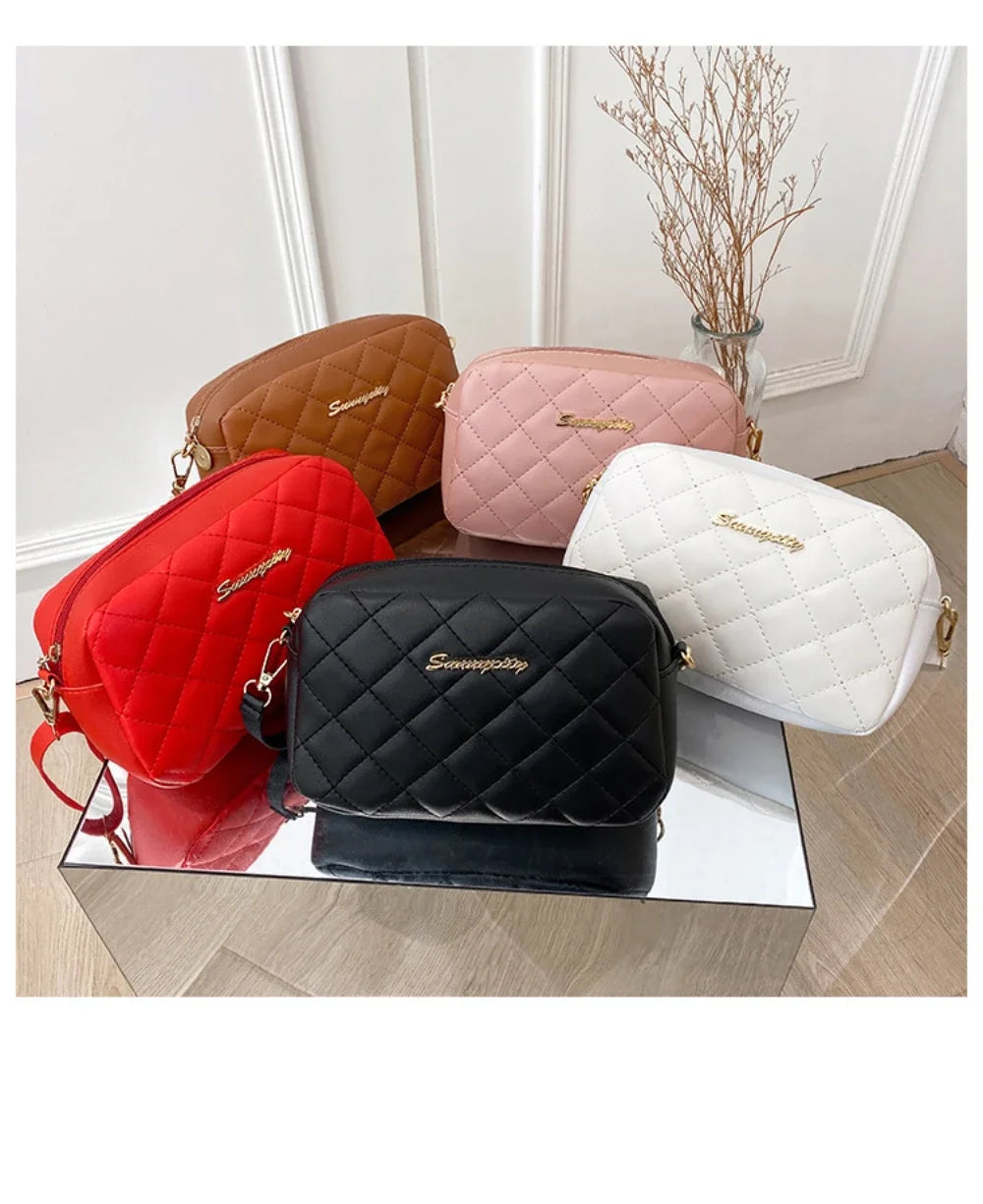 Tassel Diamond Grid Embroidery Crossbody Bag with Chain Strap