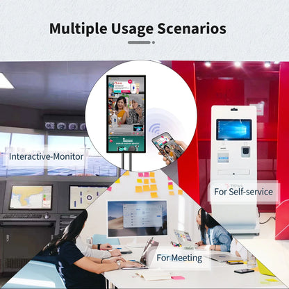 8-inch to 43-inch wall-mount PCAP multi-touch All-in-One PC display by R.E.D. Shopping, showing interactive touchscreen on sleek monitor
