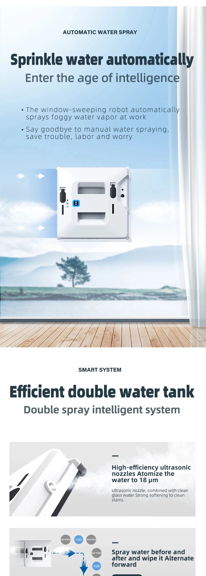 Window Washer Robot W140 – Dual Water Spray, Remote Control, Anti-Fall, EU/UK/US Plug