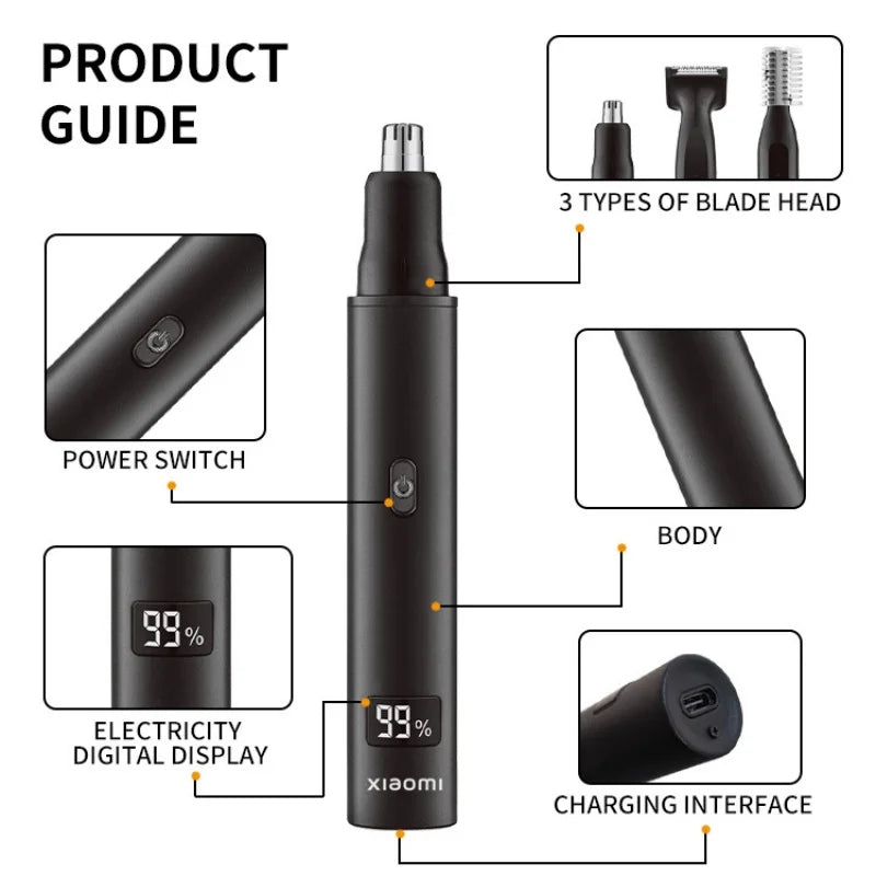Xiaomi 3-in-1 Electric Nose & Ear Hair Trimmer – Painless, USB Rechargeable
