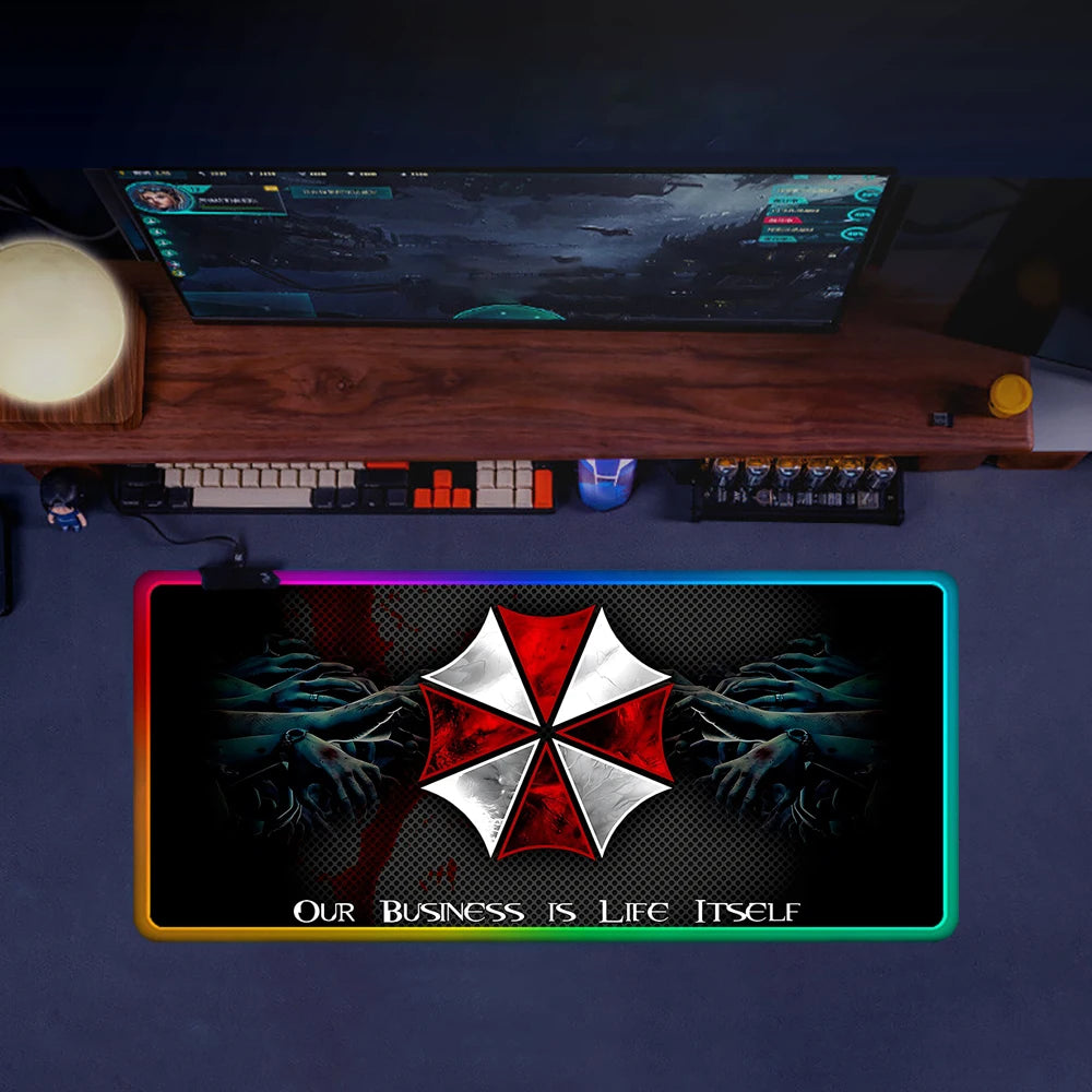 RGB LED Gaming Mouse Pad – Resident Evil Design, Glowing Rubber Mousepad for PC Gamer