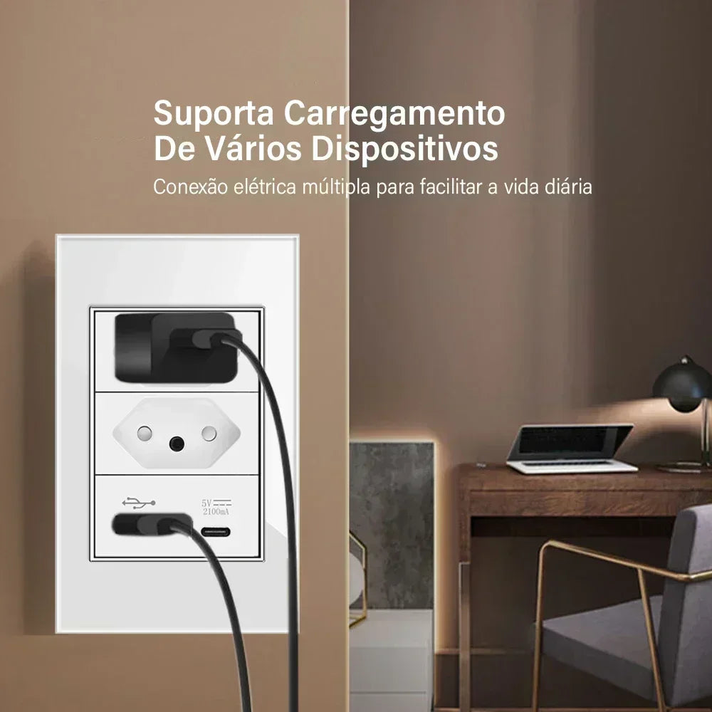 DELEFU Tempered Glass Smart Wall Socket with USB-C | Tuya WiFi | 10A–20A
