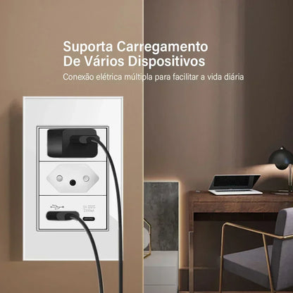 DELEFU Tempered Glass Smart Wall Socket with USB-C | Tuya WiFi | 10A–20A