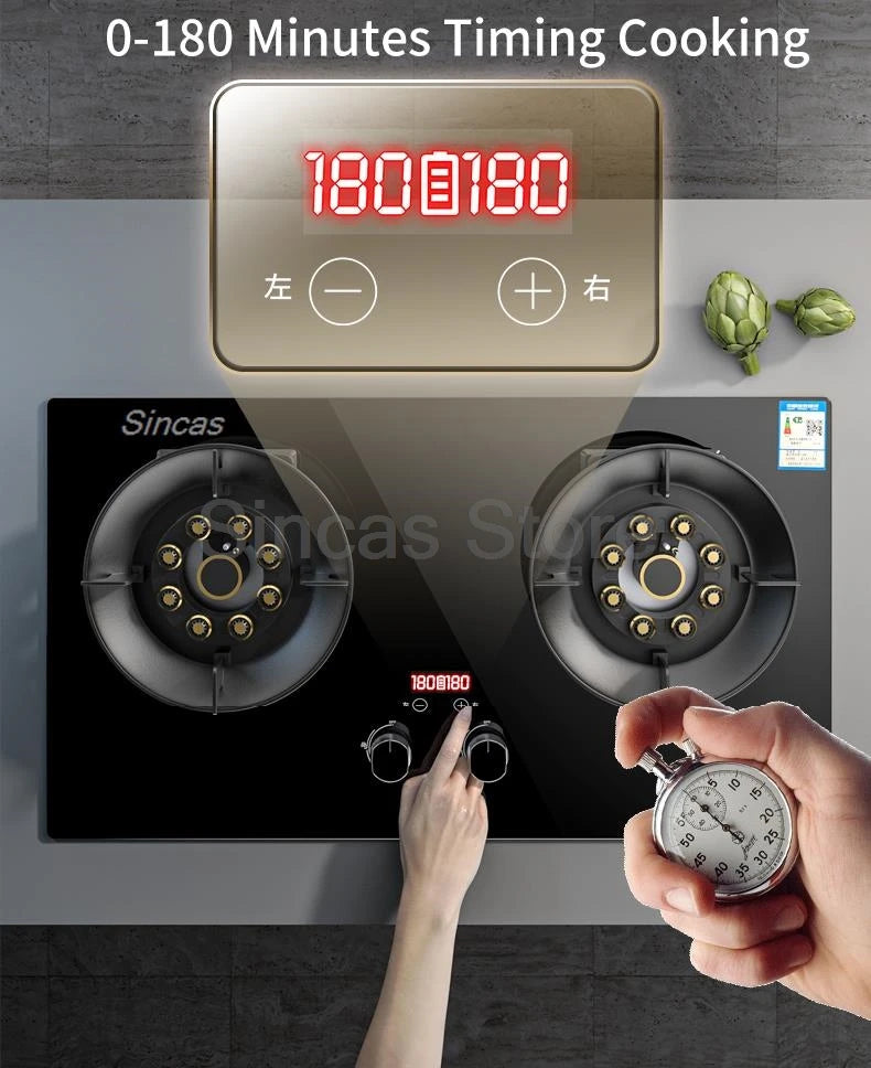 Sincas Two-Burner Gas Stove | 4.2–8.5KW | LPG & Natural Gas | Ceramic Glass | Desktop