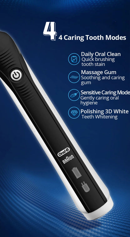 Oral-B Pro 4000 Electric Toothbrush – 3D Action, Pressure Sensor, 4 Modes, Gum Care, Waterproof