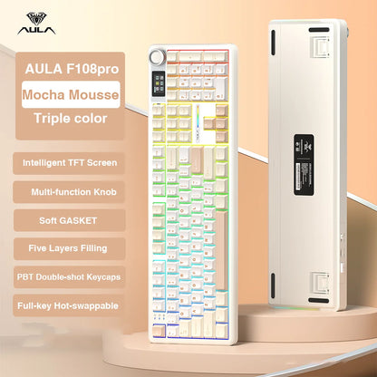 AULA F108Pro Wireless Mechanical Keyboard – Bluetooth, Gasket, Hot-Swap, TFT Display, RGB, 98 Keys