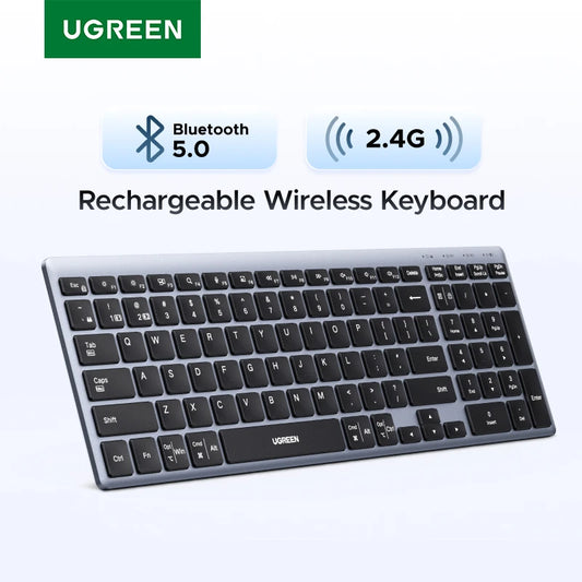 UGREEN Wireless Keyboard – Bluetooth 5.0 & 2.4G, 99 Keys, EN/RU Layout, USB-C Rechargeable | MacBook, iPad, PC, Tablet