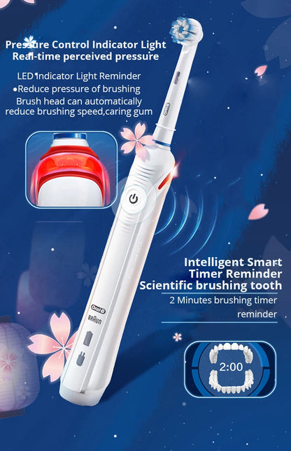 Oral-B Pro 4000 Electric Toothbrush – 3D Action, Pressure Sensor, 4 Modes, Gum Care, Waterproof