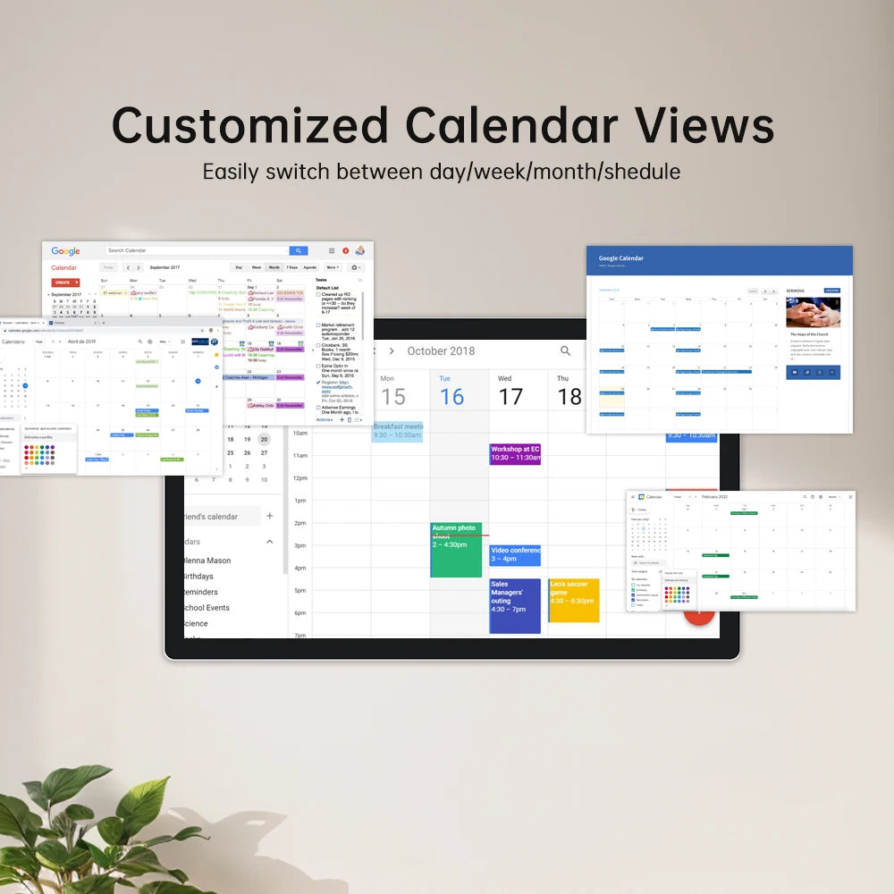TouchWo 15.6-43 inch smart digital calendar and chore chart monitor by R.E.D. Shopping, displaying family organization and scheduling features.