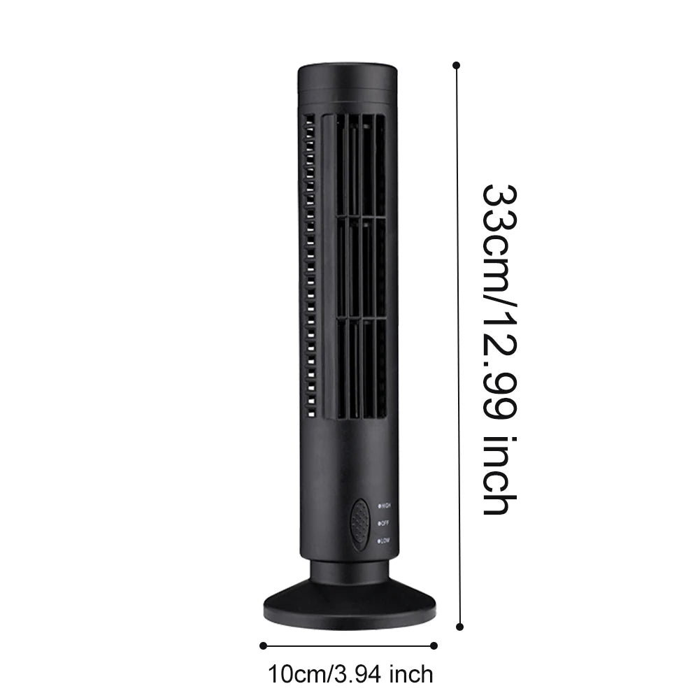 LED Bladeless Tower Fan — 90° Oscillating, USB Powered, Quiet, Desk Fan with Light, Home & Office