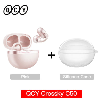 QCY Crossky C50 Open-Ear Clip-On Wireless Earbuds – Bluetooth 6.0, 4 AI Mics, Bass Boost, 60Hrs
