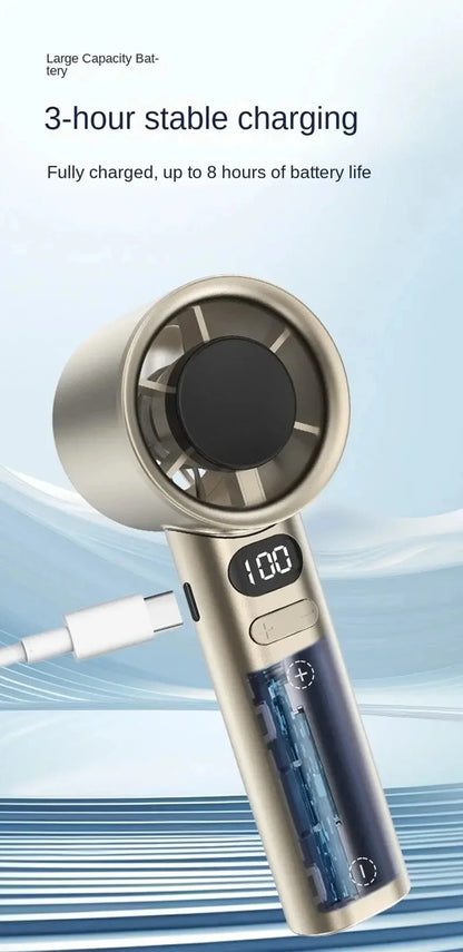 5000mAh Handheld Mini Fan – USB Rechargeable, Ice Compress Cooling, LED Display, 3 Speeds