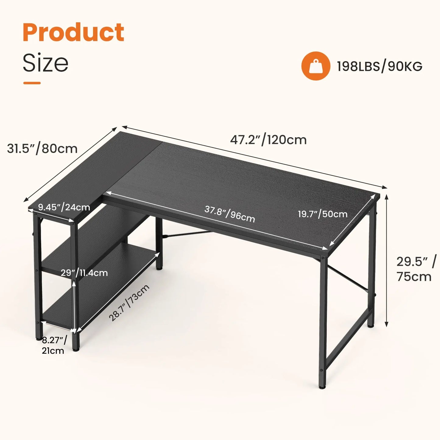 JHK 47" L-Shaped Corner Desk – Gaming & Home Office PC Table with Storage Shelves