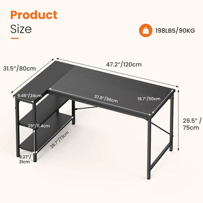 JHK 47" L-Shaped Corner Desk – Gaming & Home Office PC Table with Storage Shelves