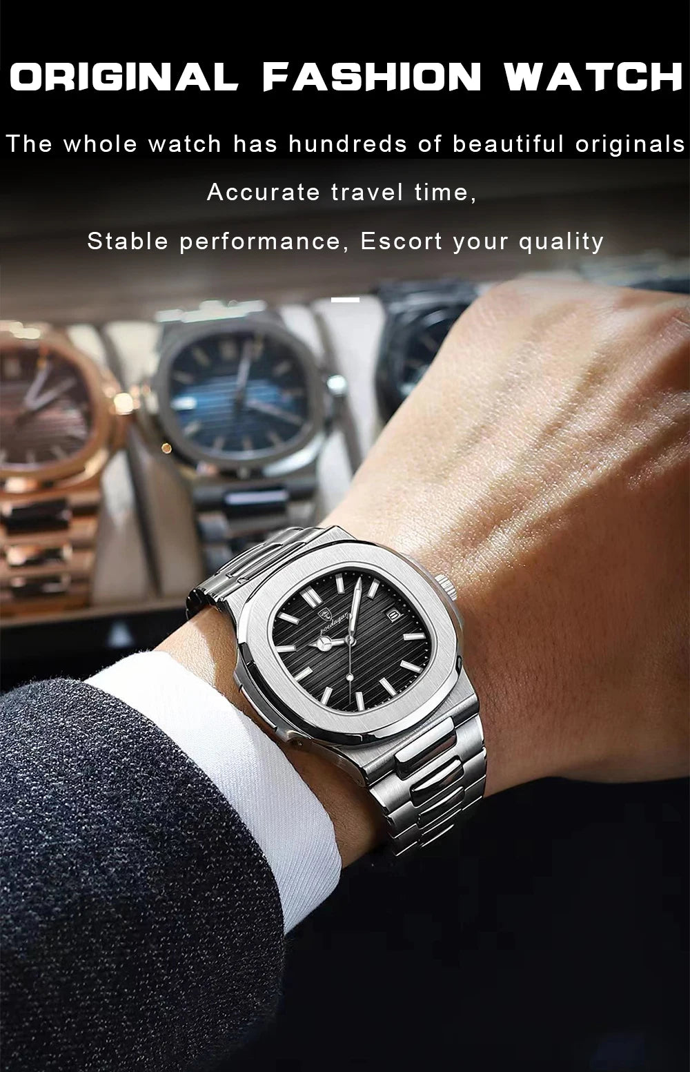 POEDAGAR Men's Luxury Sport Watch – Square Dial, Waterproof, Luminous, Date, Quartz