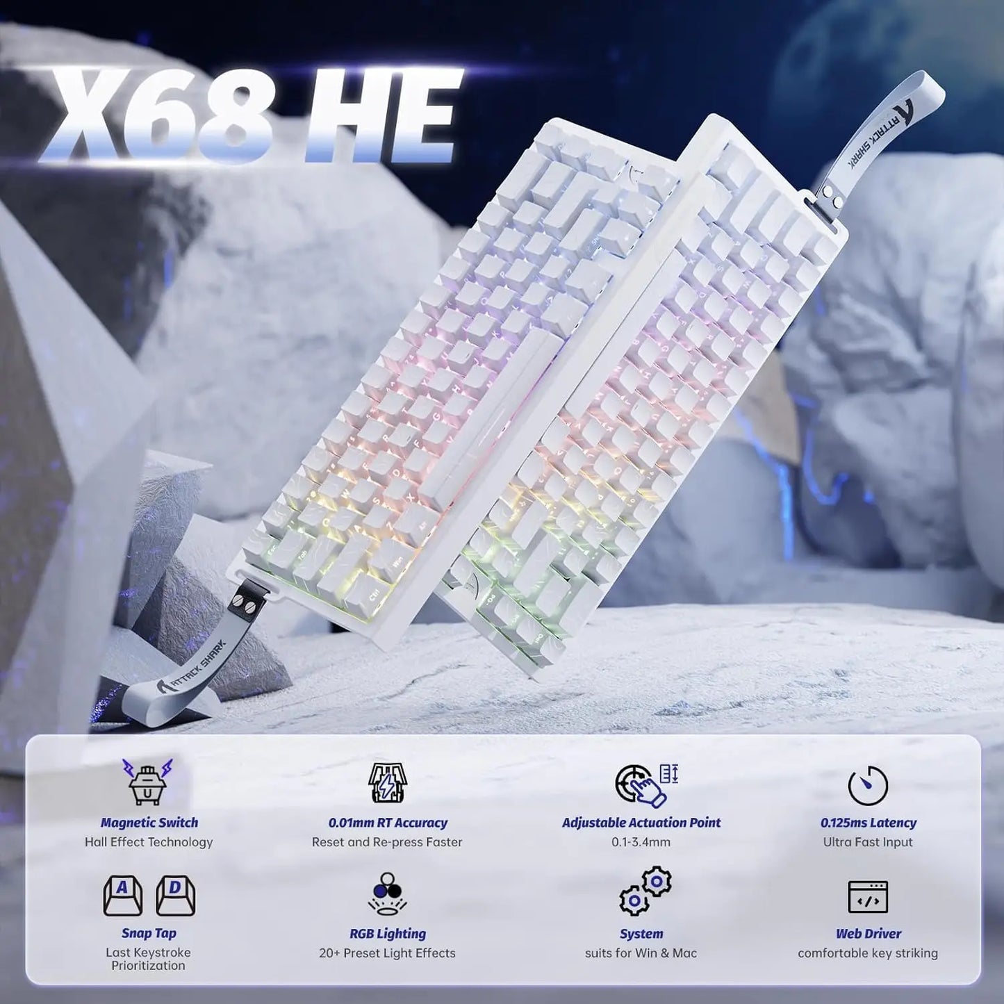 Attack Shark X68 HE Rapid Trigger Mechanical Gaming Keyboard – 60%, Hall Effect, 8KHz, Hot Swap