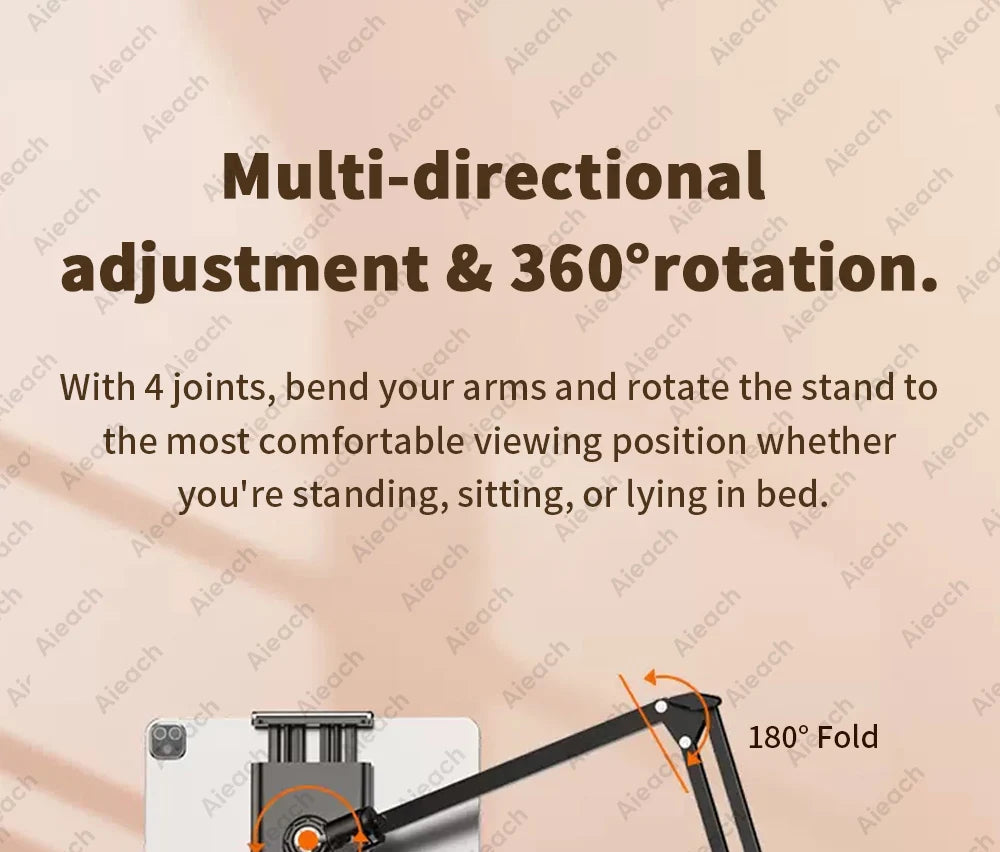 AIEACH 360° Rotating Bed Tablet Stand – 90cm Metal Arm, Fits 4.7–12.9" Phones & Tablets