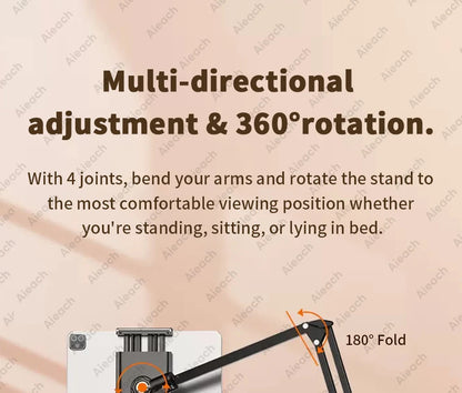 AIEACH 360° Rotating Bed Tablet Stand – 90cm Metal Arm, Fits 4.7–12.9" Phones & Tablets