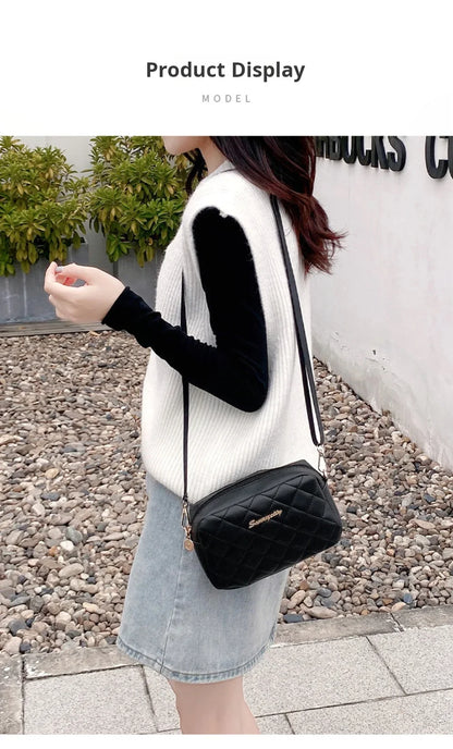 Tassel Diamond Grid Embroidery Crossbody Bag with Chain Strap