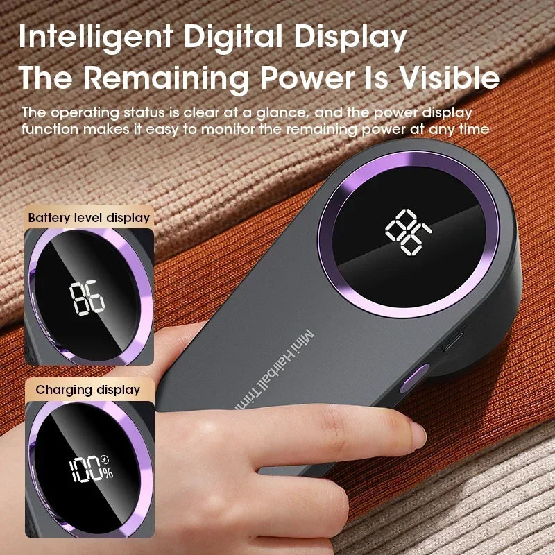 Electric Lint Remover — Smart LED Digital Display, USB Charging, Portable Fabric Hair Ball Trimmer