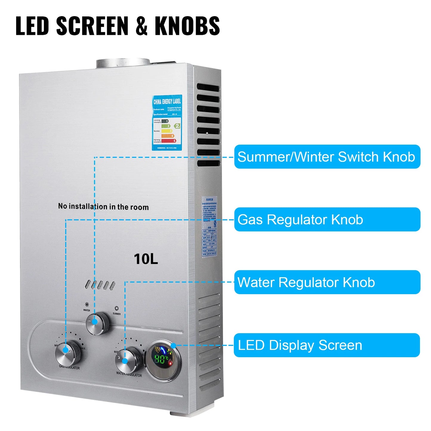 VEVOR Propane Gas Tankless Water Heater 6L-18L | Outdoor Camping & Bathroom | Instant Hot Water