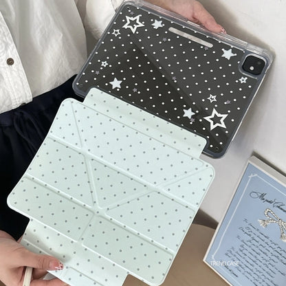 Polka dots iPad case with pencil holder for iPad Air, Pro, 9th-11th Gen, by R.E.D. Shopping, featuring a stylish protective cover.