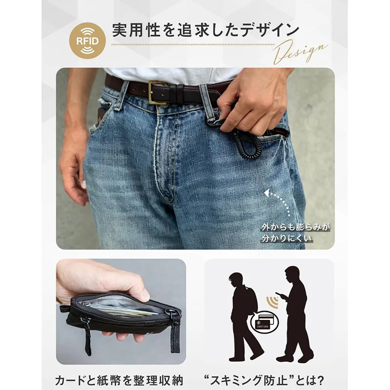 RFID Nylon Mini Wallet with Zipper & D-Ring Clip