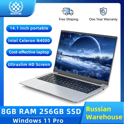 BYONE N7P-N4000 14" Ultraslim Laptop – Intel Celeron N4000, 8GB DDR4, 128GB–1TB SSD, Windows 11