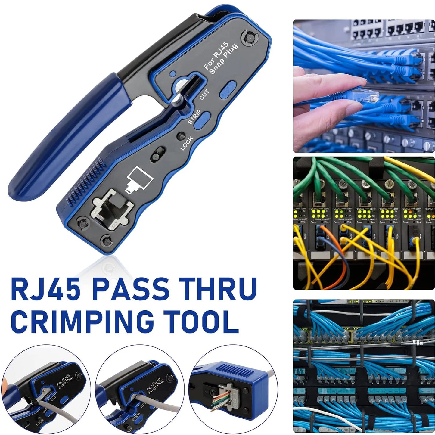 ZoeRax RJ45 Crimp Tool Kit | CAT5e CAT6 Pass-Through Ethernet Crimper | 8P8C Modular Connectors